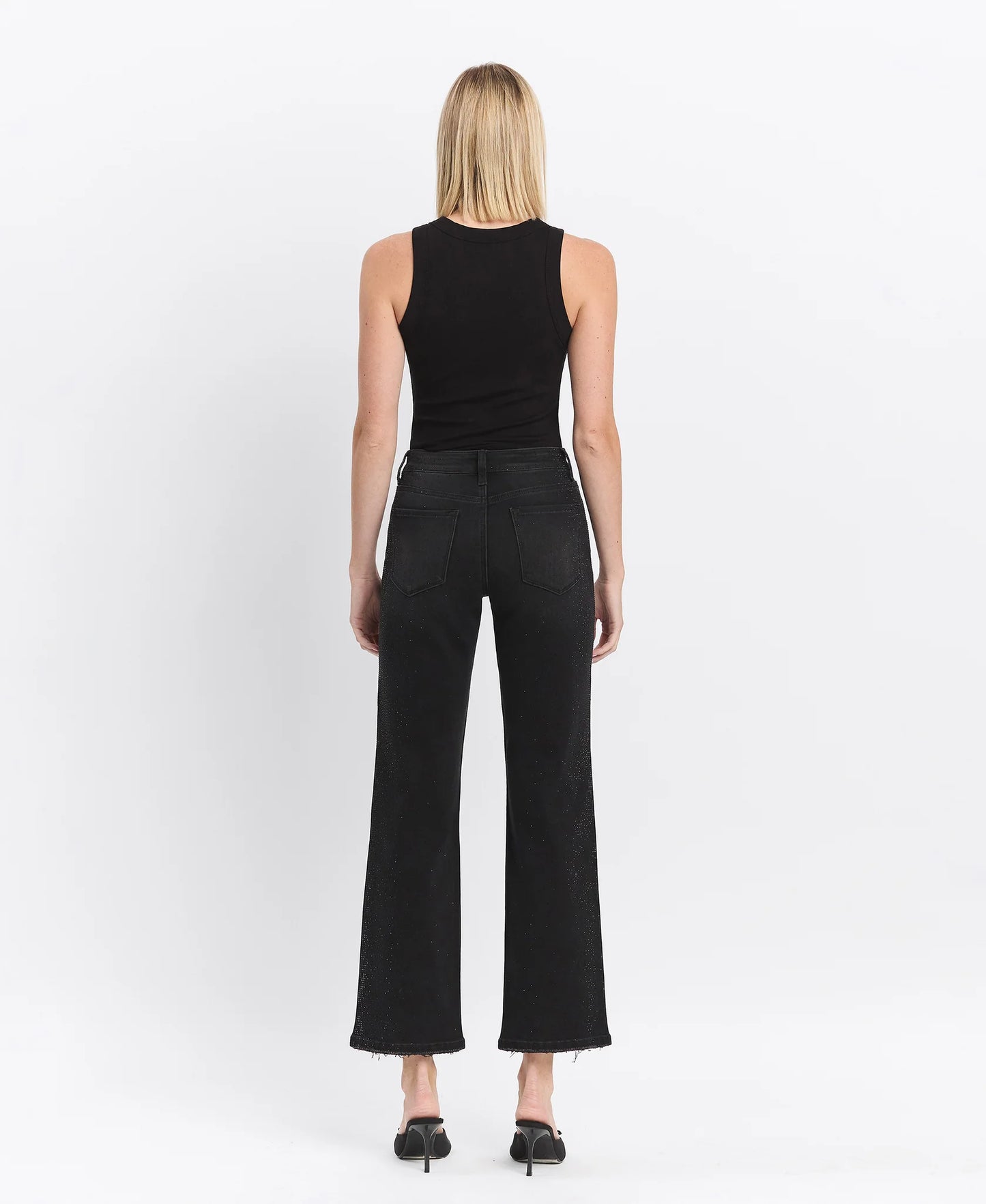 Vervet High Rise Rhinestone Slim Wide Leg Jeans