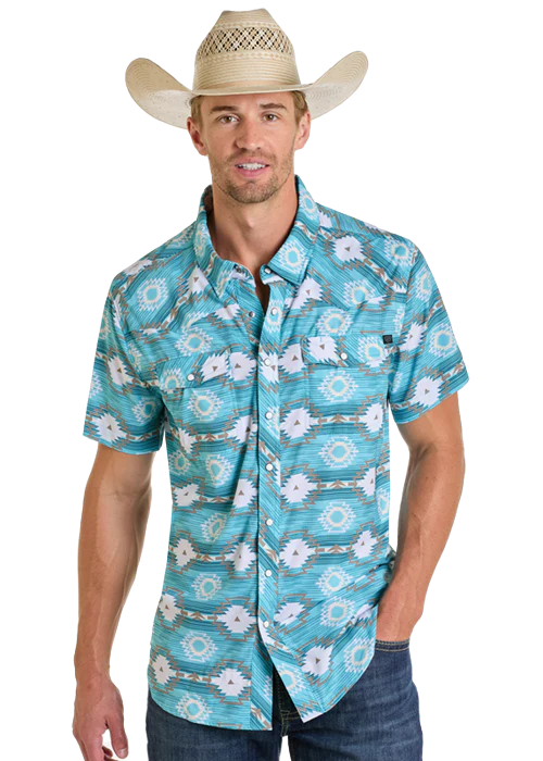 ROCK&ROLL AZTEC PRINT TEK WESTERN SNAP - TURQUOISE