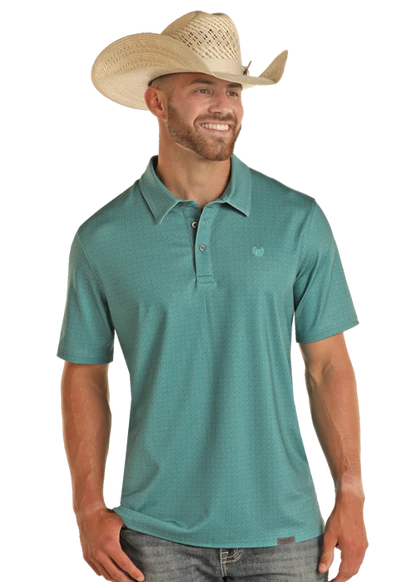 PANHANDLE SS DITZY DOT BD KNIT POLO - TURQUOISE