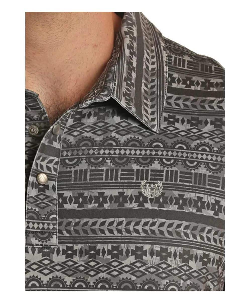 PANHANDLE SS CAMO AZTEC SNAP KNIT POLO - CHARCOAL