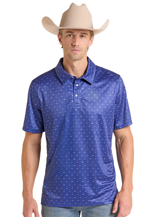 Men's Panhandle Longhorn Print Snap Polo