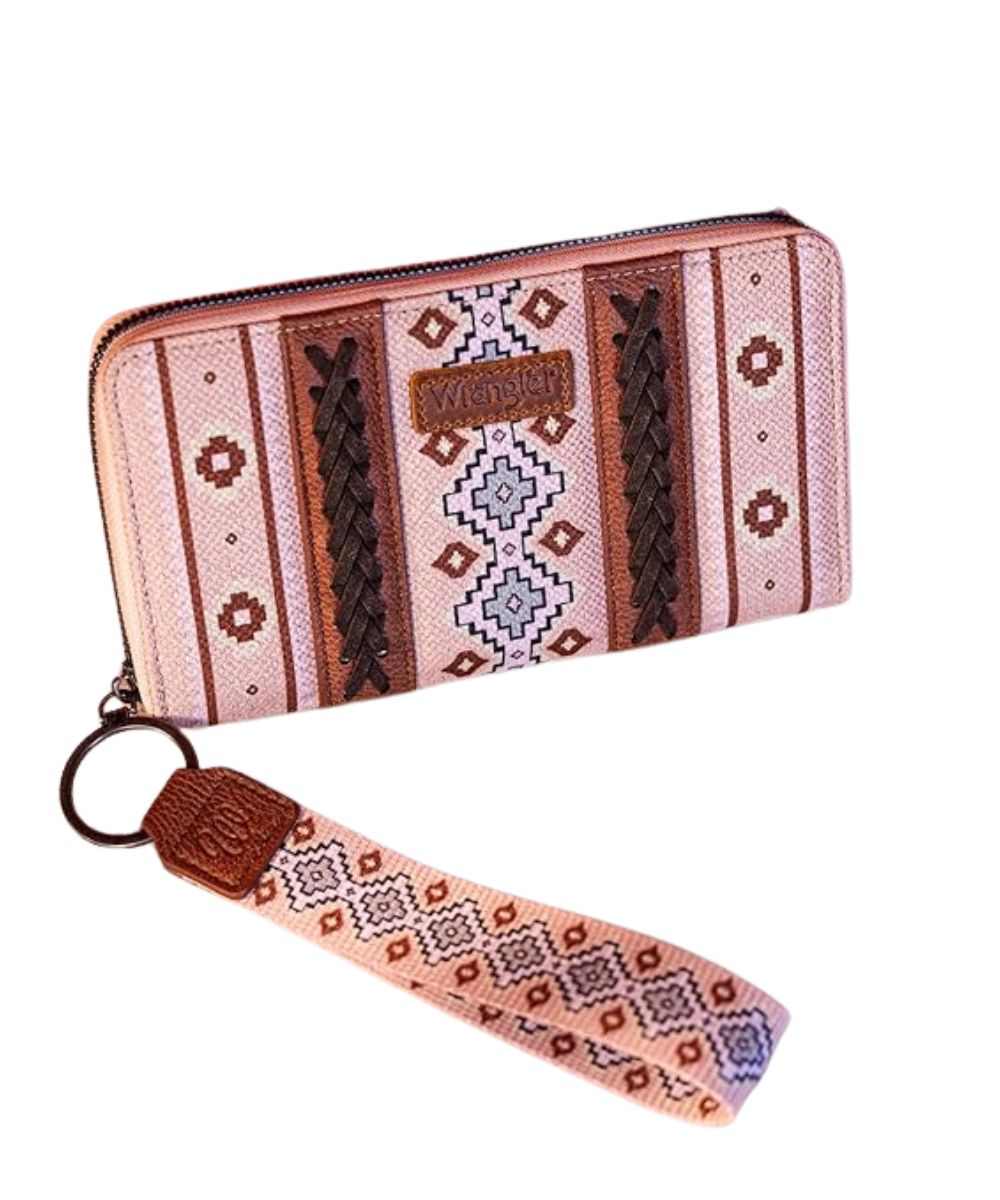 Wrangler All-Over Aztec Dual Sided Print Canvas Wallet