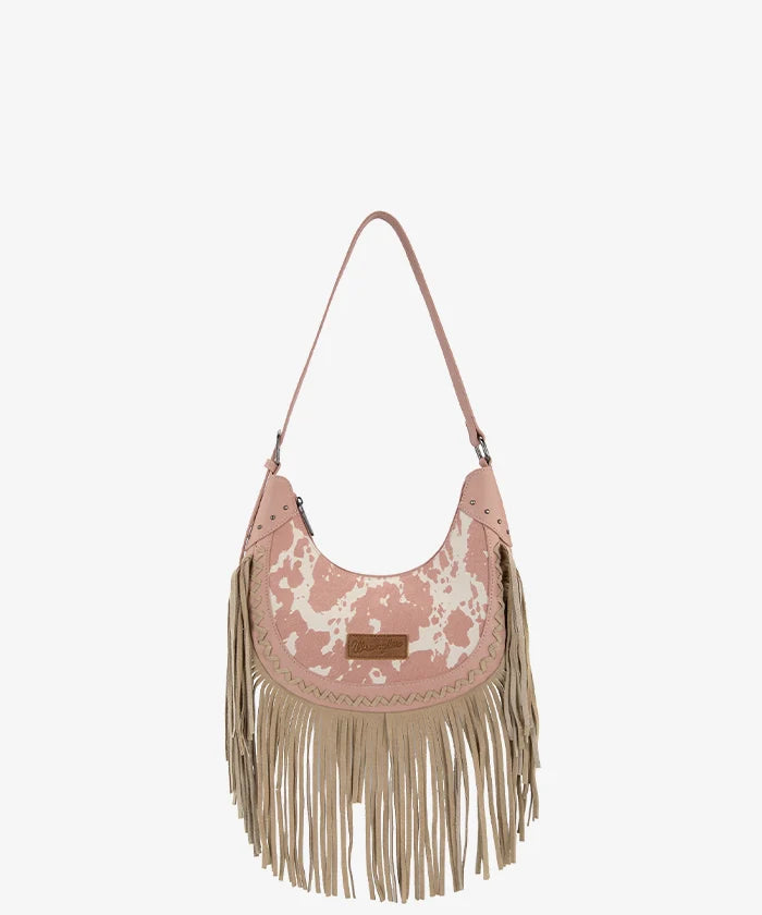 Wrangler Cow-Print Fringe Hobo Bag
