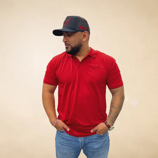 Men's Ariat Tek APS Logo SMU SS Red/Black Polo
