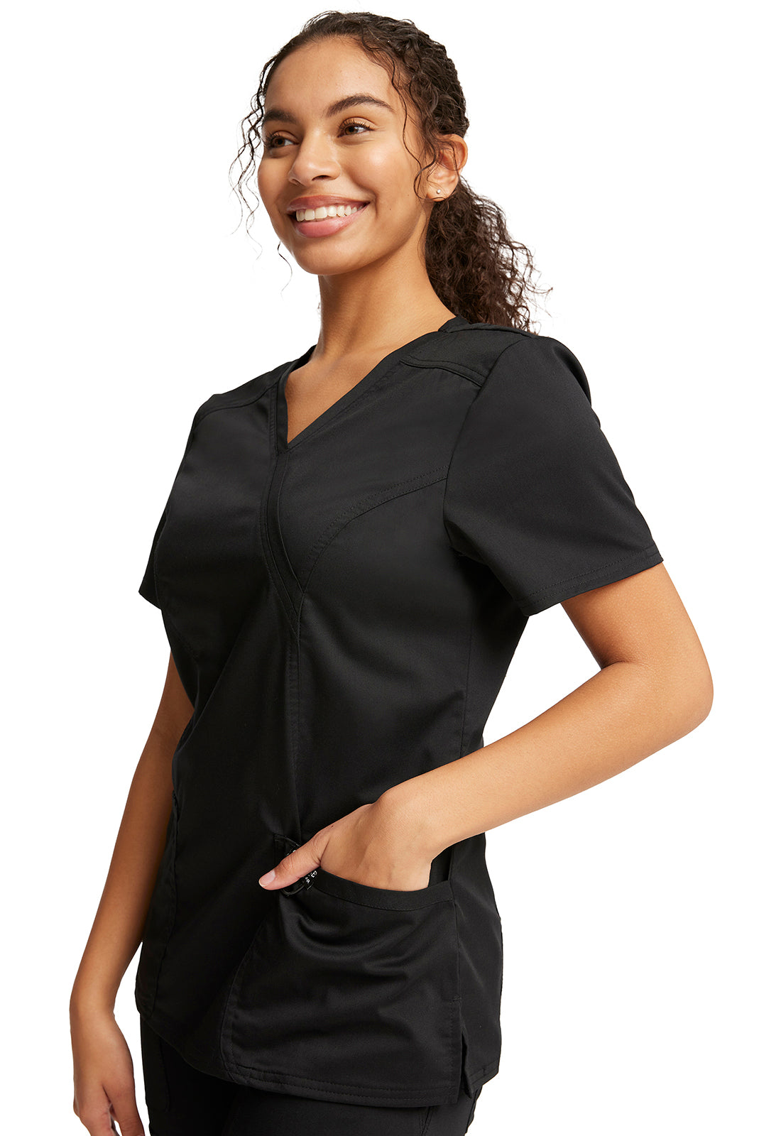Women's Mock Wrap Solid Scrub Top - Plus