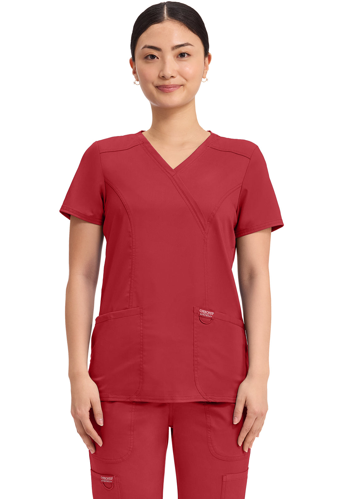 Women's Mock Wrap Solid Scrub Top - Plus