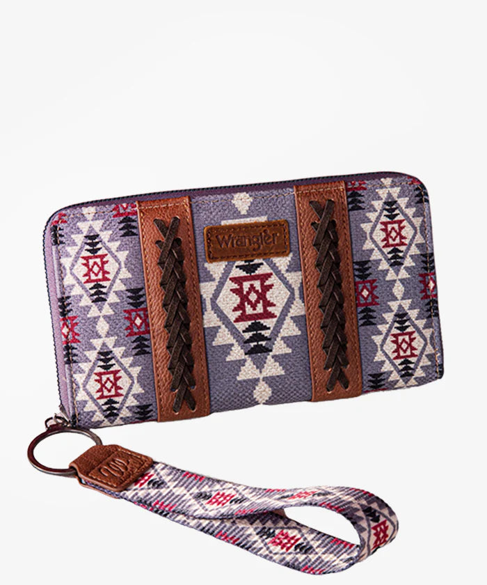 Wrangler All-Over Aztec Dual Sided Print Canvas Wallet