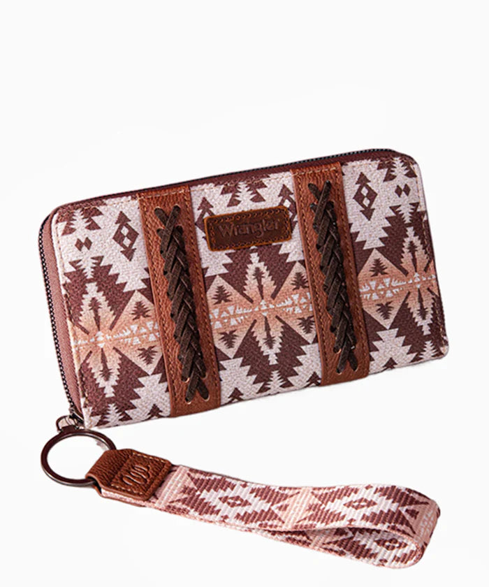 Wrangler All-Over Aztec Dual Sided Print Canvas Wallet