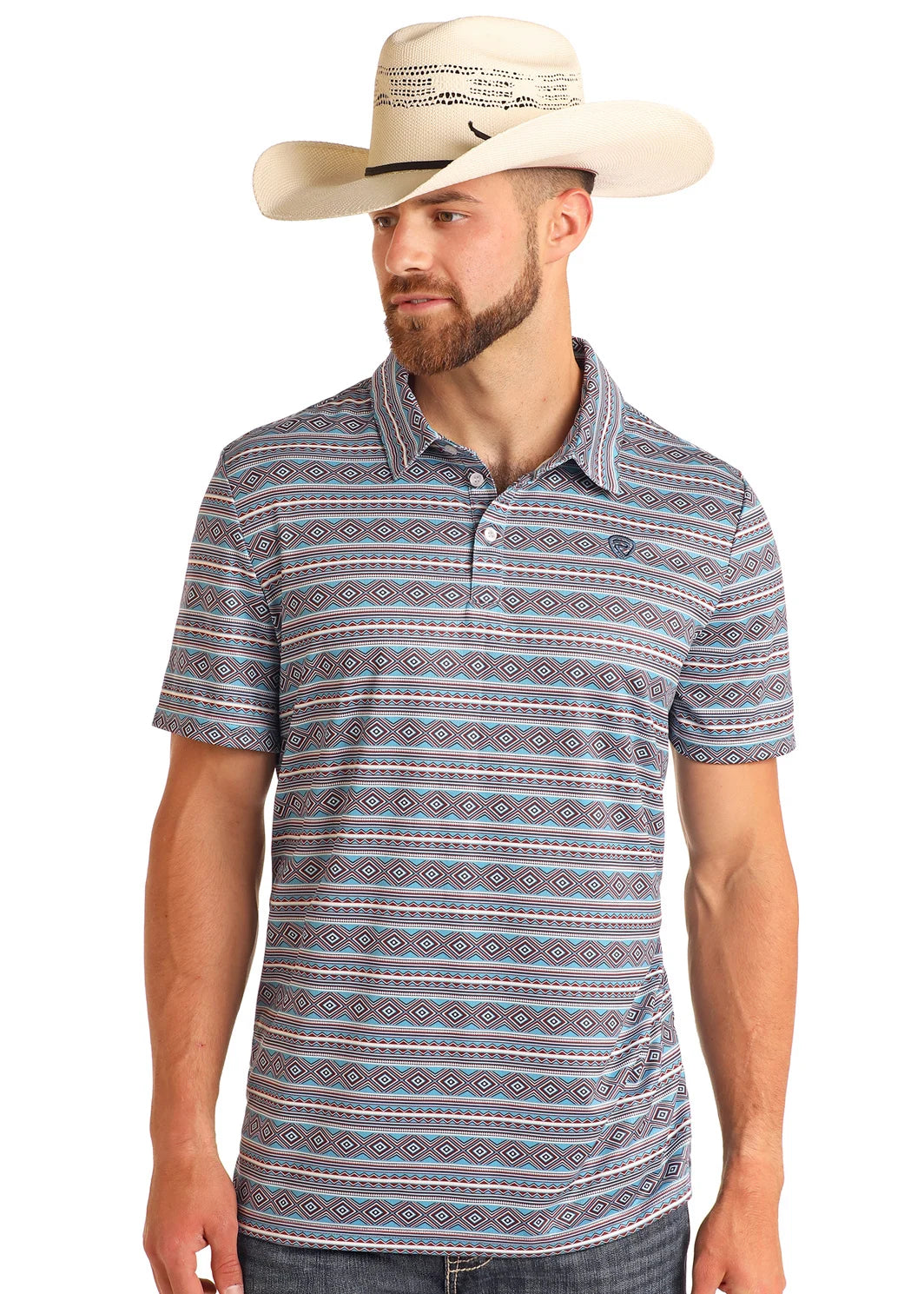 ROCK&ROLL RR AZTEC PRINTED POLO - BLUE