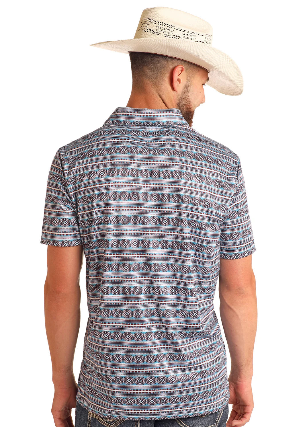 ROCK&ROLL RR AZTEC PRINTED POLO - BLUE
