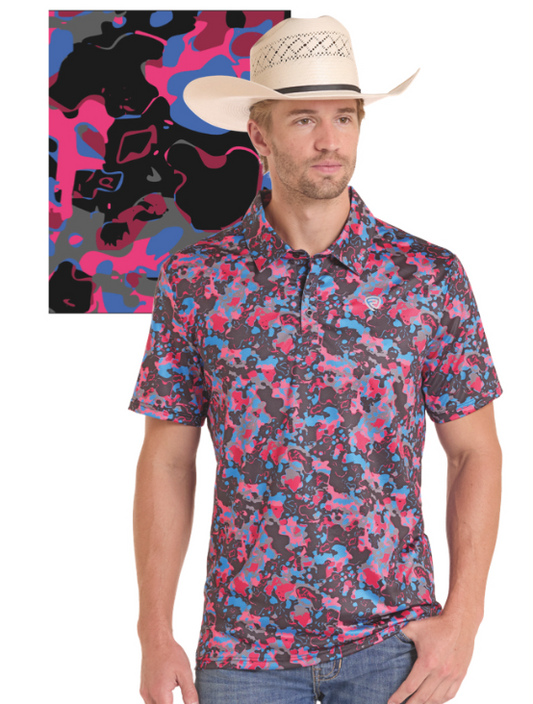 ROCK&ROLL Camo Printed Polo - Black