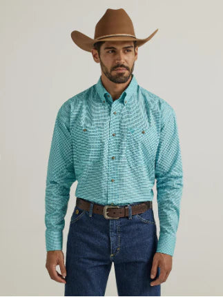 Wrangler Men's George Strait Long Sleeve Button Down Turquoise Shirt