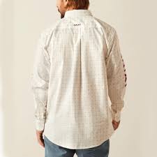Ariat Team King White/Brick LS SHRT