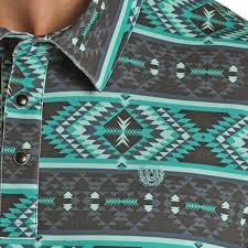 PANHANDLE SS AZTEC STIPED SNAP KNIT POLO - TURQUOISE