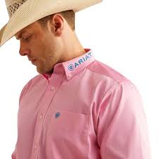 ARIAT Team Logo Twill Pink/ Directoire Blue LS SHRT