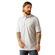 ARIAT All Over White Geo SS Polo