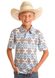 Rock & Roll Aztec Printed Youth Polo - White