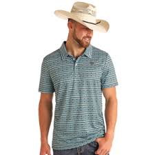 ROCK&ROLL RR AZTEC PRINTED POLO - TEAL