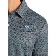 ROCK&ROLL GEO PRINTED POLO - TEAL