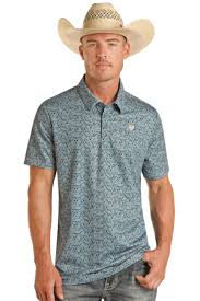 ROCK&ROLL SS LONGHORN PRINTED POLO - BLUE