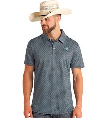 ROCK&ROLL GEO PRINTED POLO - TEAL