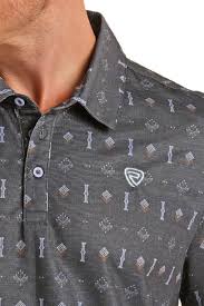 ROCK&ROLL SS LARGE GEO PRINTED POLO - NAVY