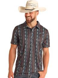 ROCK&ROLL AZTEC PRINT POLO - DARK BROWN