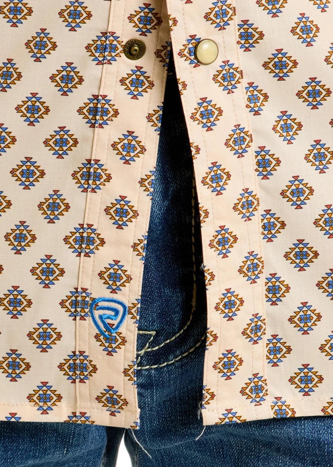 Rock&Roll Geo Print SS Snap - Tan