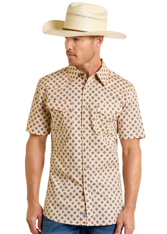 Rock&Roll Geo Print SS Snap - Tan