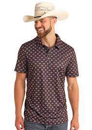 ROCK&ROLL AZTEC PRINTED POLO - BLACK