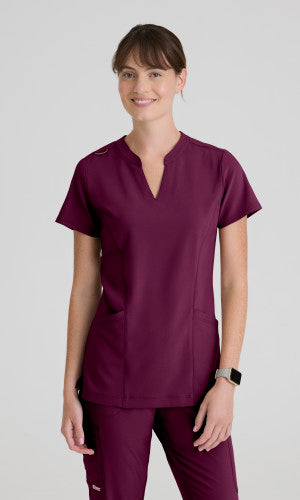 Sky 2-Pocket Banded Notched Neck Top