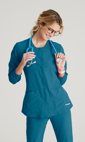 Stability 2-Pocket Crewneck Snap-Front Scrub Jacket