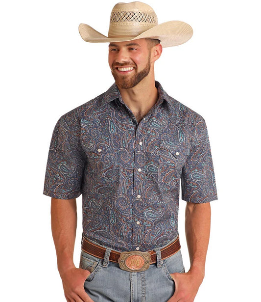Panhandle Slim Aztec S/S - Light Navy