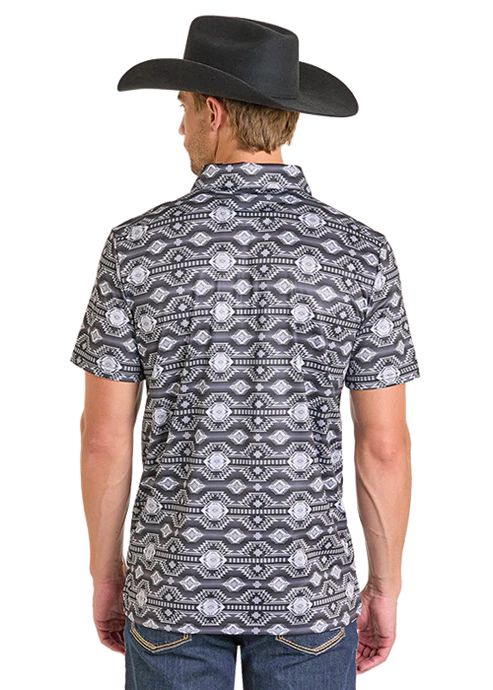Rock & Roll Denim Aztec Print Polo - Black