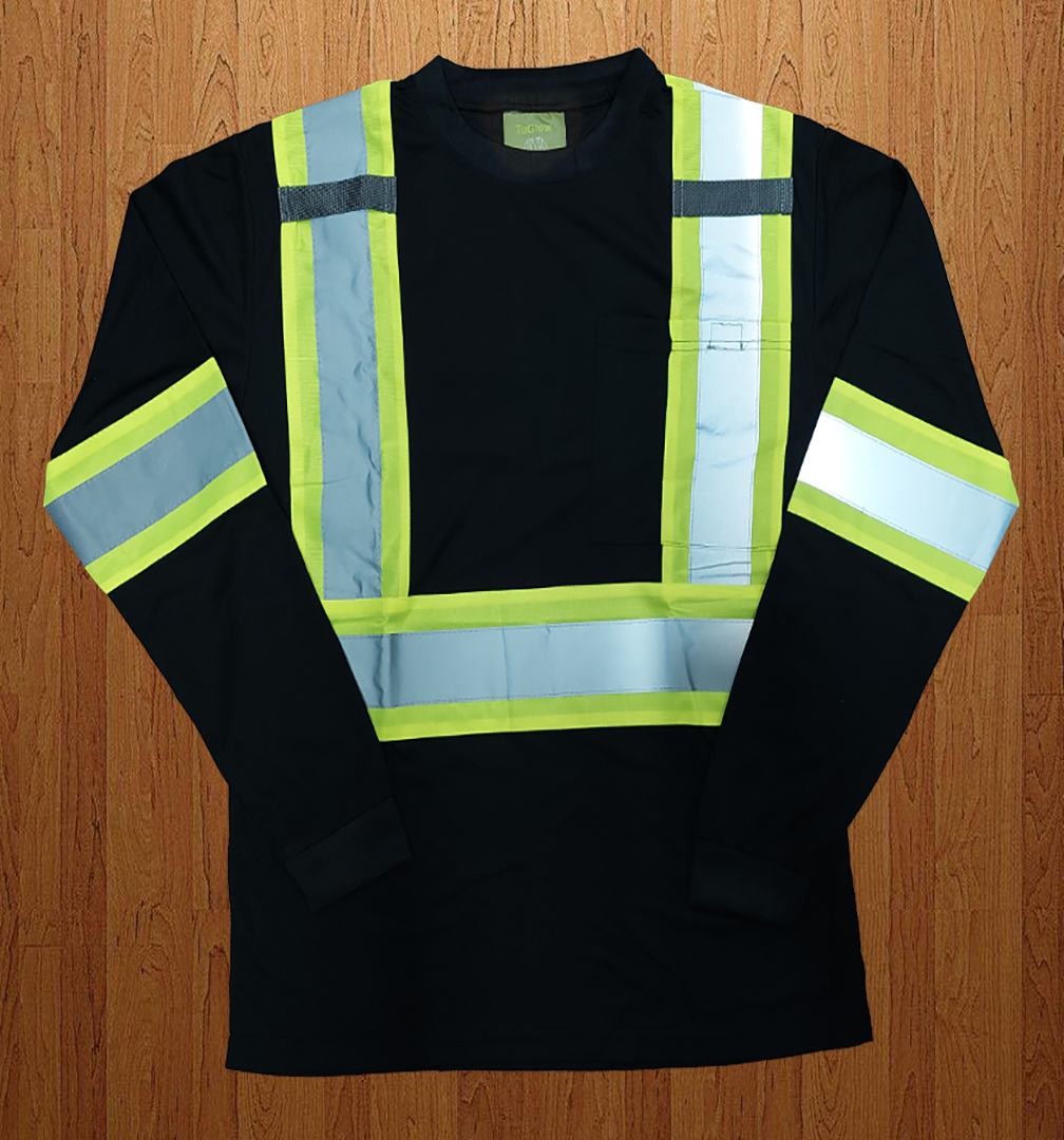ST904  High Viz Long Sleeve Shirts. Black with Reflective Tape.
