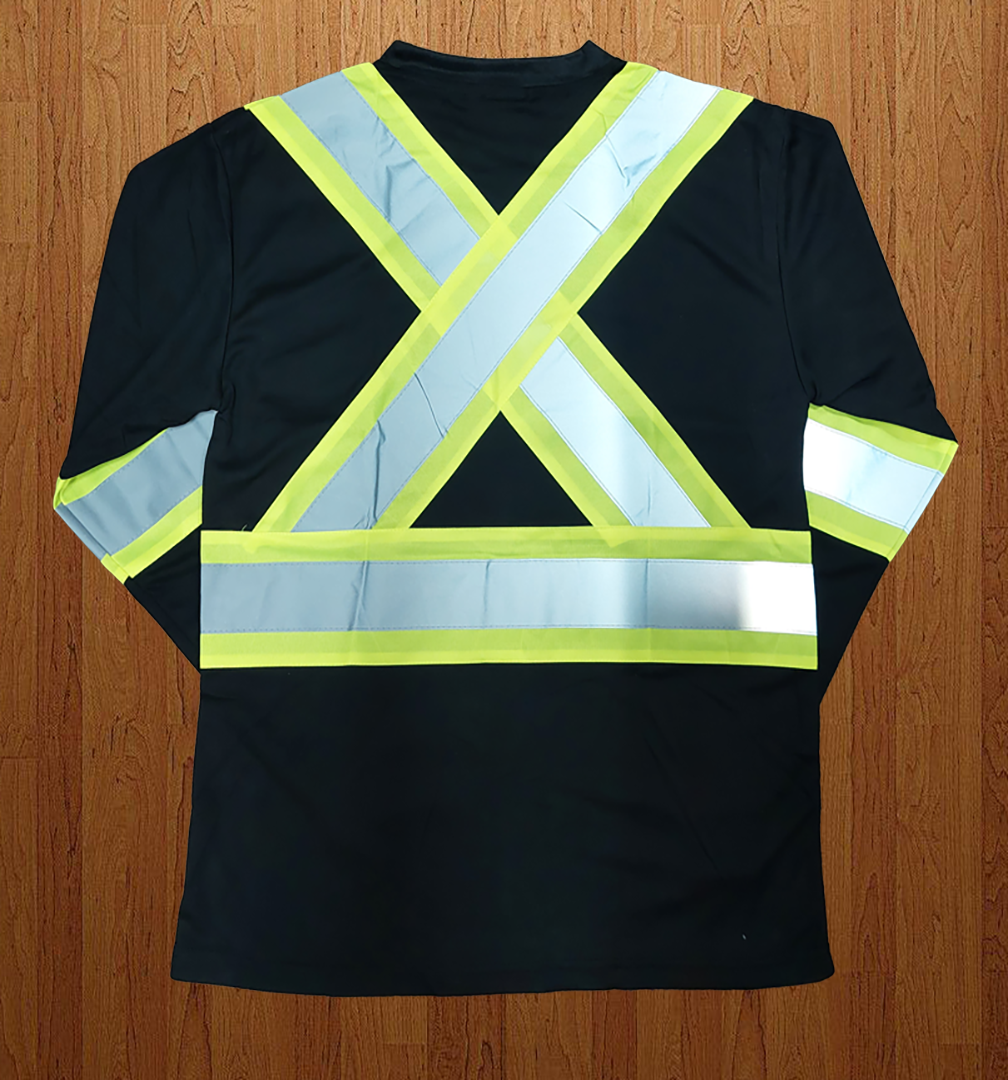ST904  High Viz Long Sleeve Shirts. Black with Reflective Tape.