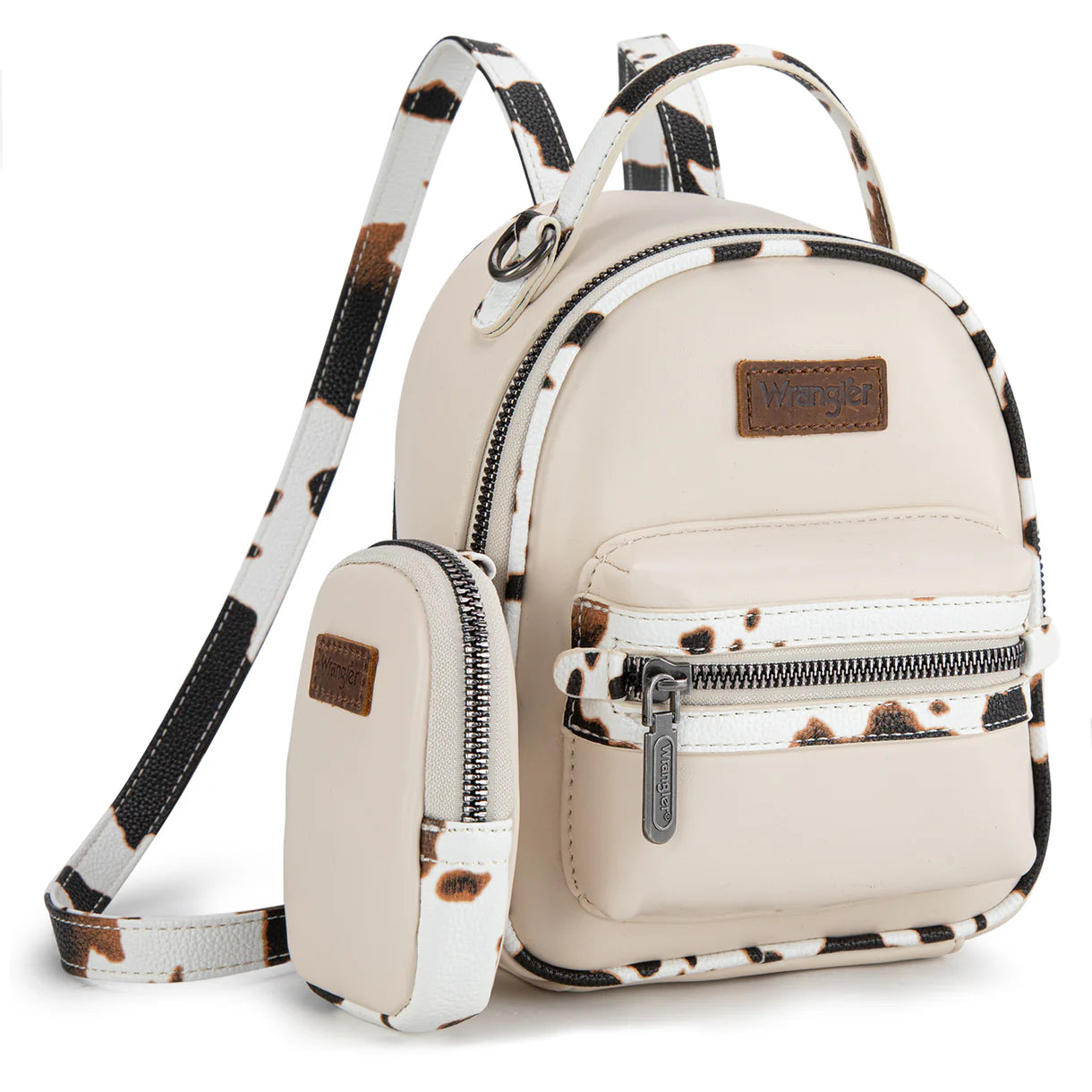 Wrangler Cow Print Trimmed Mini Backpack With Coin Pouch