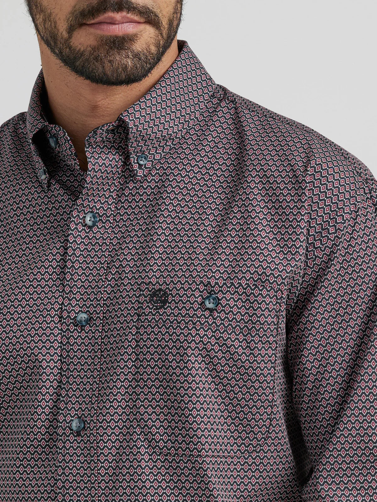 Wrangler Men's George Strait Deep Red Geo print Long Sleeve Shirt